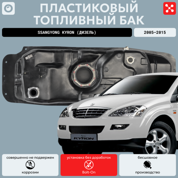 Пластиковый топливный бак SsangYong Kyron (Дизель) 2005-2015 г.в (bolt-on)