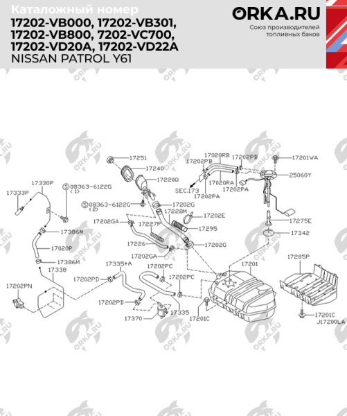 Пластиковый топливный бак Nissan Patrol Y61/Y60, 1997-2009 г.в. (NB)